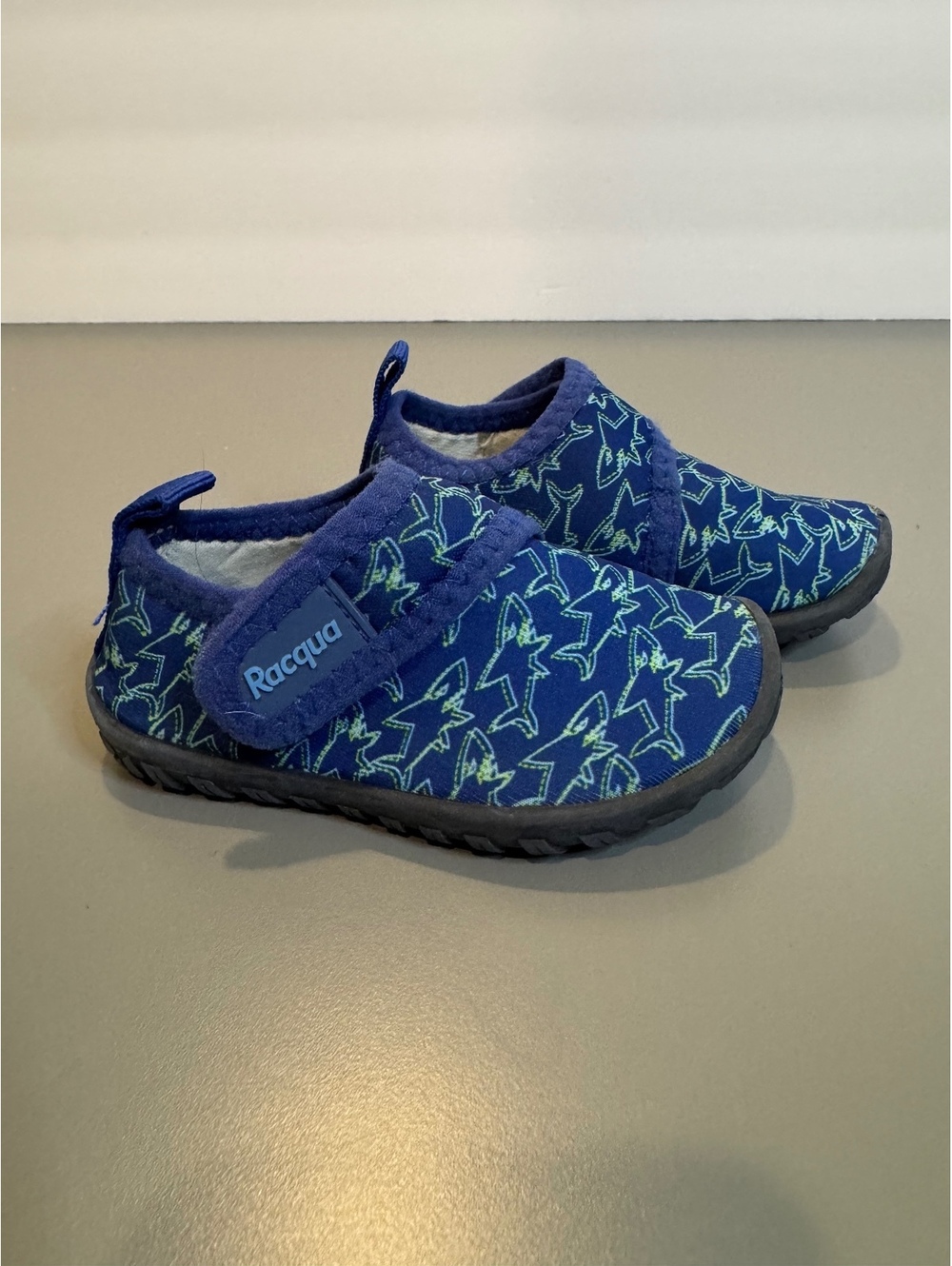Racqua Toddler Shoes Navy Blue Shark Pattern Velcro Strap 5"